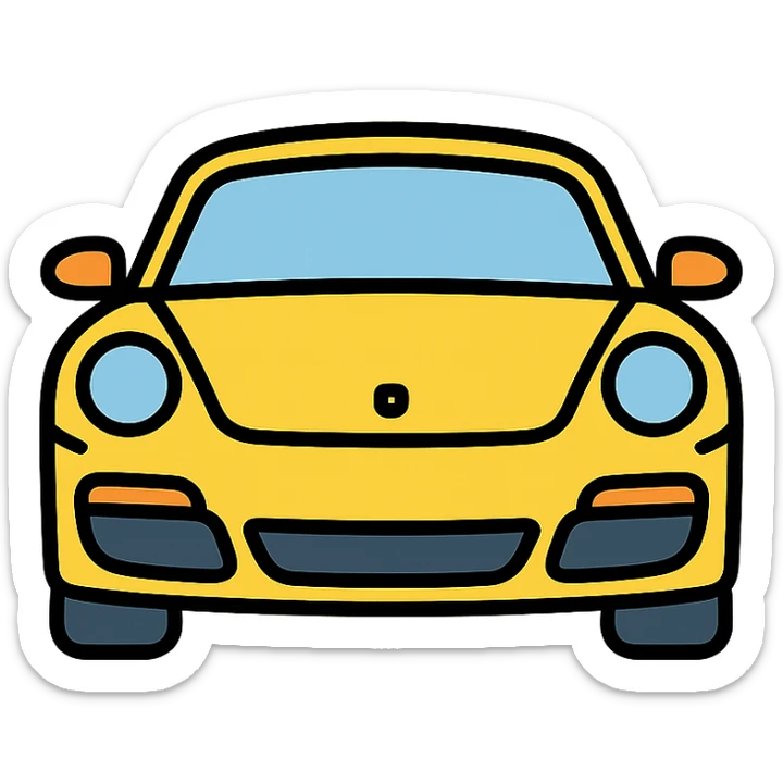 Porsche car, color outline icon, black outlines with subtle color fills, modern and sleek sticker