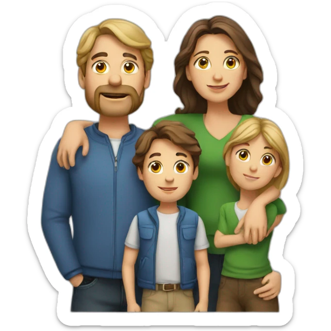 European Family consisting of 1 Man, 1 Woman and 3 Boys sticker