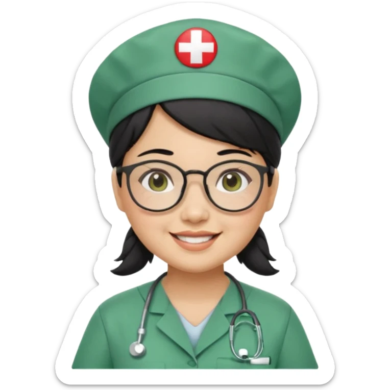 Open


Open


Open


Open
FILIPINA FEMALE NURSE, CHUBBY, BLACK HAIR, WITH GLASSES, GREEN SCRUBS, AND CAP, SMILING sticker