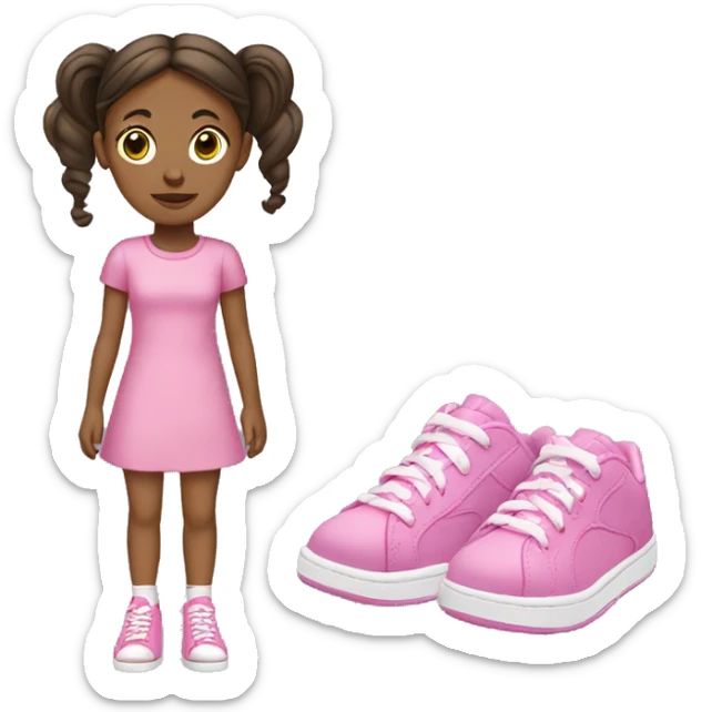 Young brown girl with two ponytails, pink dress and pink sneakers sticker