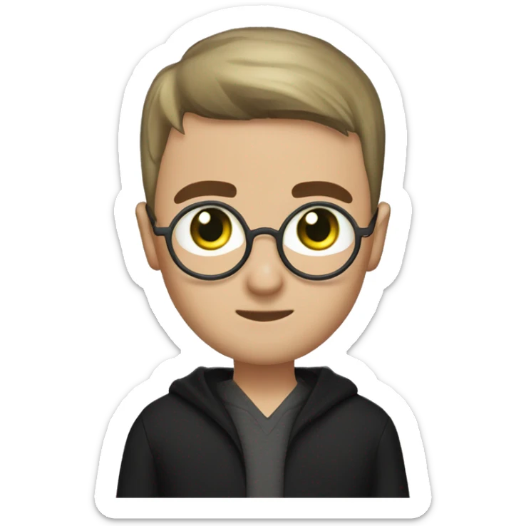Me as harry potter, I have beard, green eyes, faded buzz cut, round nose, round head sticker