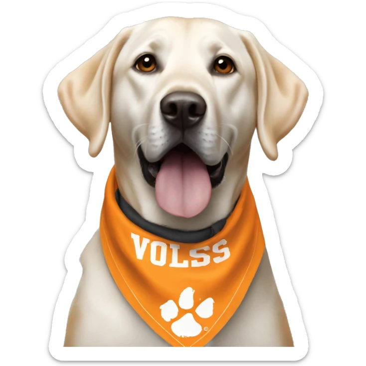 Black lab dog wearing university of Tennessee, Vols bandana sticker