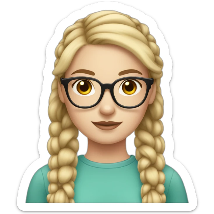 white girl with blonde pigtail braids and large dark rimmed glasses sticker