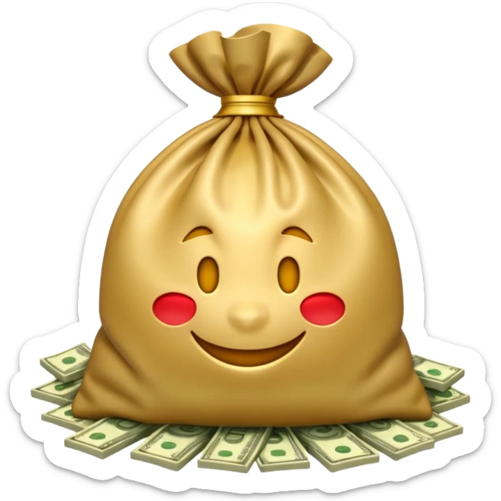 Luxury 3D emoji, overflowing money bag, stacks of cash, premium lighting, rich glossy look, ultra clean, transparent background


 sticker