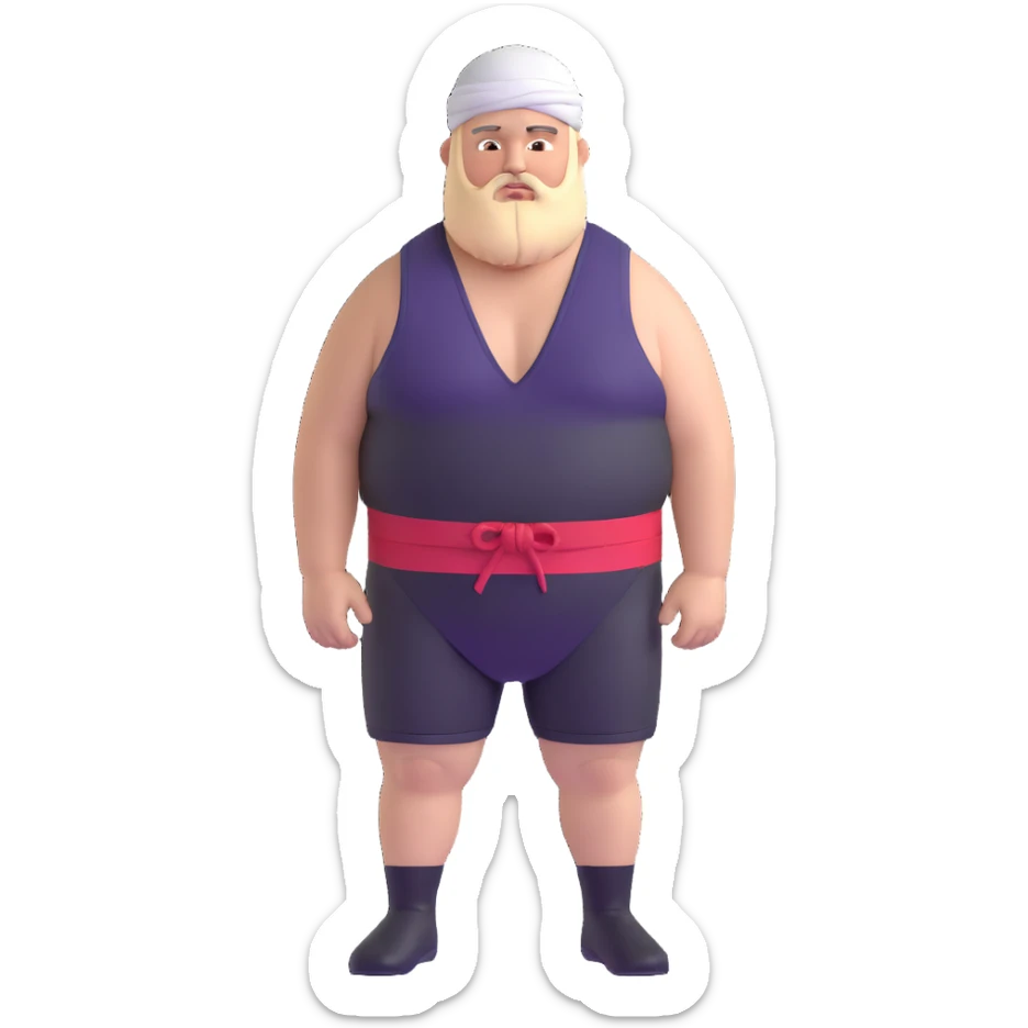 White skin fat guy with black durag, light stubble beard of a few days in wrestling singlet sticker