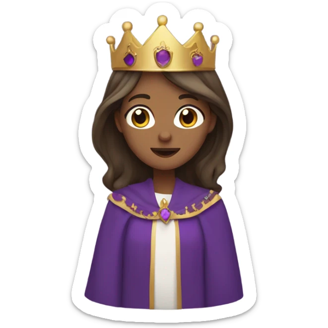 Caucasian long  brunette woman wearing formal royal purple robes and a crown who is pouring her heart out to the man she adores  sticker