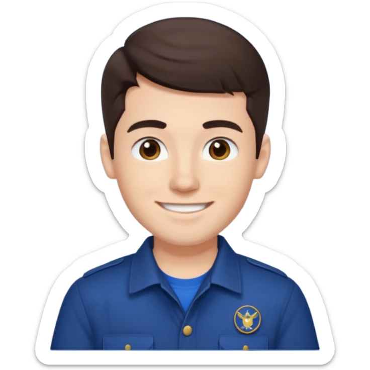 Jay from Kubz Scouts, YouTuber with dark brown hair, navy blue shirt sticker