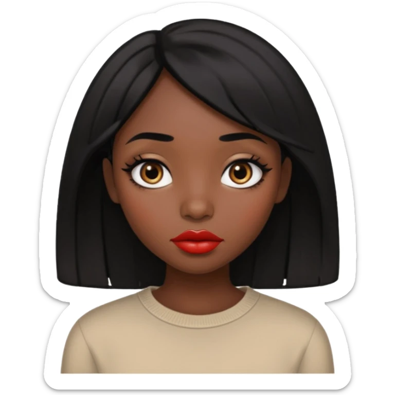 Dark skin gurl with black hair, big lips m, dark brown eye, octagon face shape and chinky eyes no red lipstick  sticker