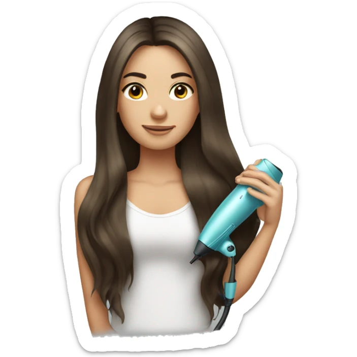 Pretty long brunette hair girl with a hair dryer  sticker