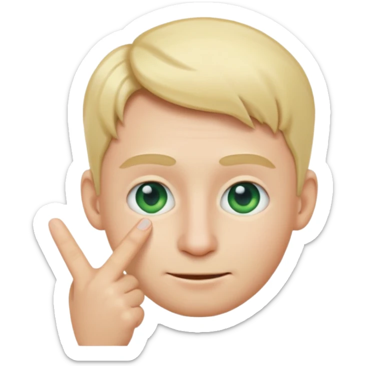 a emoji with two fingers in his nose, make him have a natural white skincolour and blonde hair, blue/green eyes sticker
