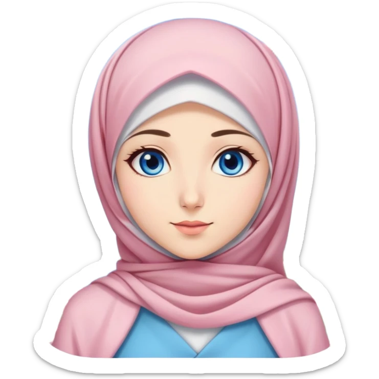Turkish beautiful finish Konya girls blue eyes with lovely cherry blossom hijab long tail dress and blue sky background  sticker