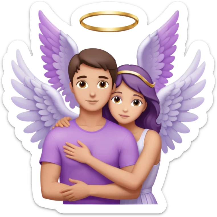 White brunette man ray of light hugging a pastel purple woman angel sticker
