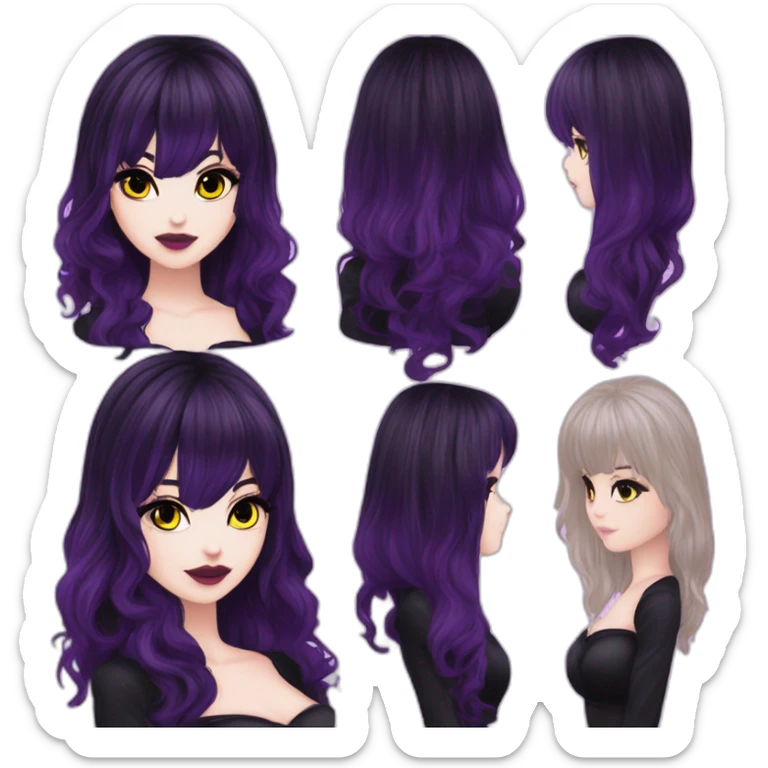 Elissabat -with bangs -long-hair-dark-plumpurple-and-black-vampire-goth-makeup-pinkeyes-romanticgothcloses- sticker