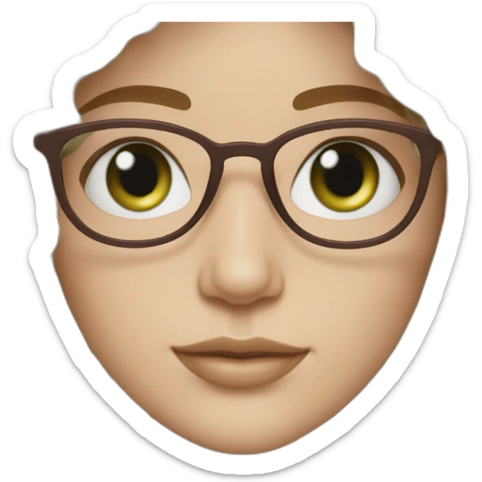 White Girl pink glasses green eyes wavy dark brown curly bob hair fringe sticker