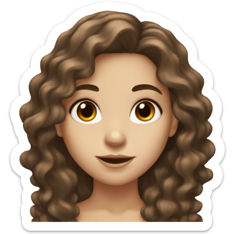 Girl with long wavy brown hair and big brown eyes with long lashes. white skin sticker