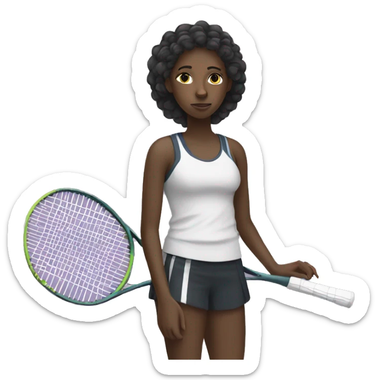 a sleeping emoji of a black girl who has a tennis raquet and netball sticker