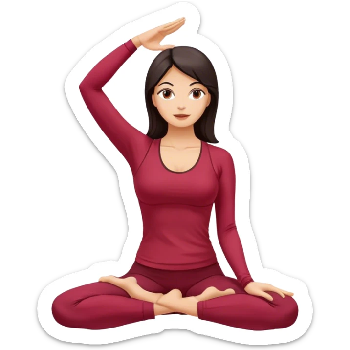 Whote women dark hair perfoming salute pose yoga with wine red clothes sticker