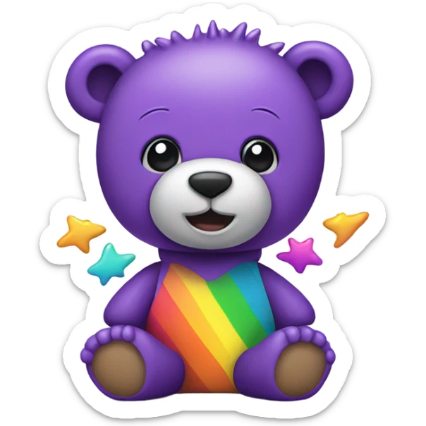 Purple teddy bear wearing a rainbow shirt with skeleton teeth and spikes  sticker