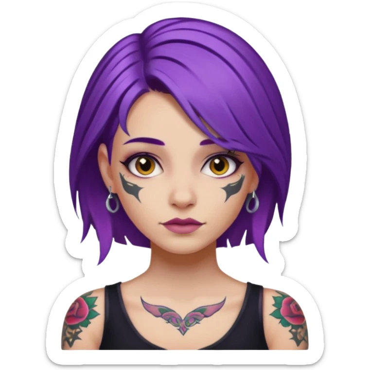 women with tatoos and hightlight that tatoos with purple hair and black dresses sticker