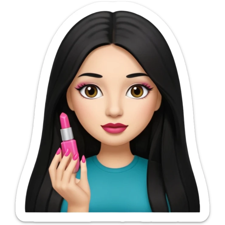 latina girl with straight long hair thats black memoji with nail no lipstick thats a baddie with lashes sticker