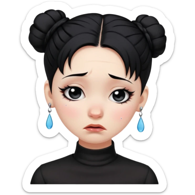 A girl who's goth with black hair in a bun crying in tears  sticker