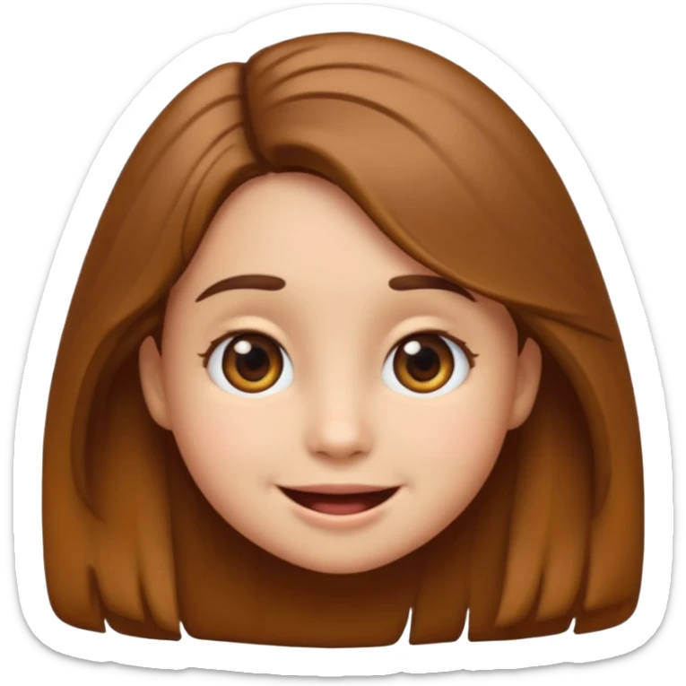 EMOJI IOS SOLO CARA NIÑA 3 AÑOS PELO LARGO, ONFULADO, MARRON, Y OJOS MARRONES. SONRIENDO, SIN CUELLO Y FONDO TRANSPARENTE sticker
