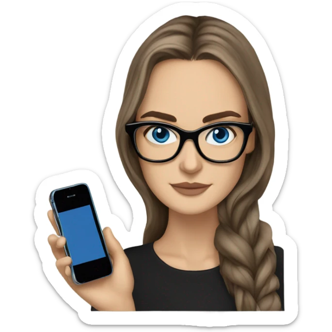 Photo of elegant Keira Knightly long hair wearing black glasses and blue eyes on cellphone  sticker