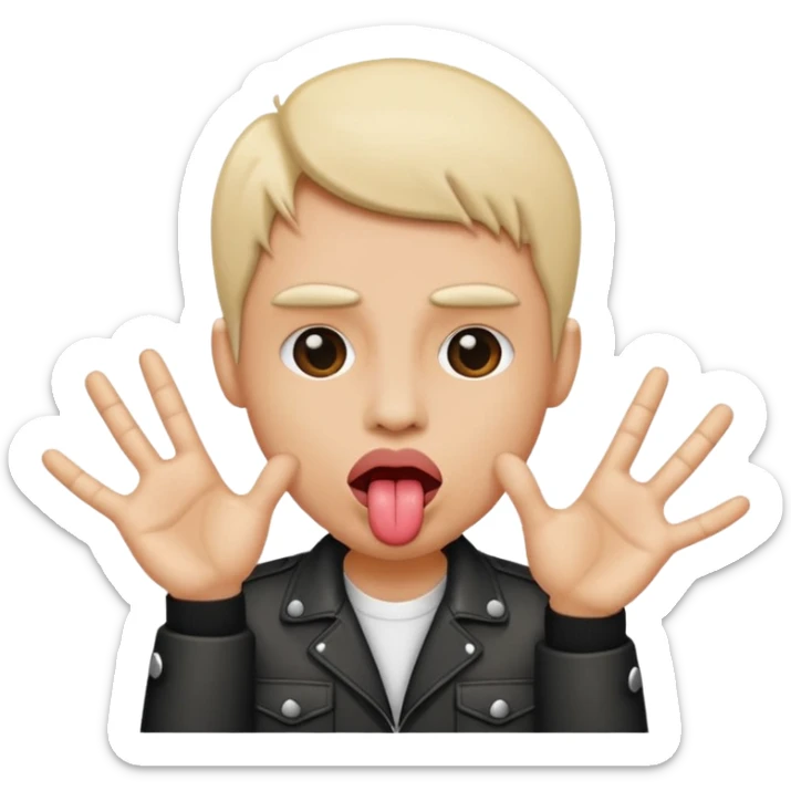 tongue sticking out emoji with rock and roll hands on each side of face sticker