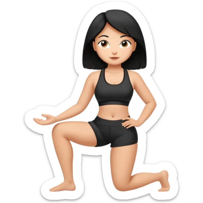 Beautiful petite curvy yoga girl in black sports bra and shorts sticker
