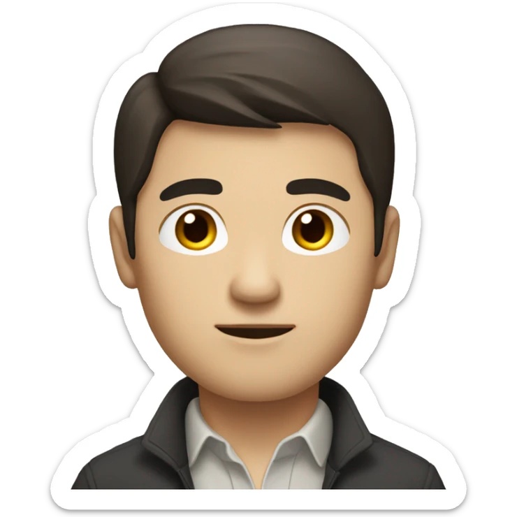 white, but asian looking man with dark brown long hair and some face hair, dressed in smart casual sticker