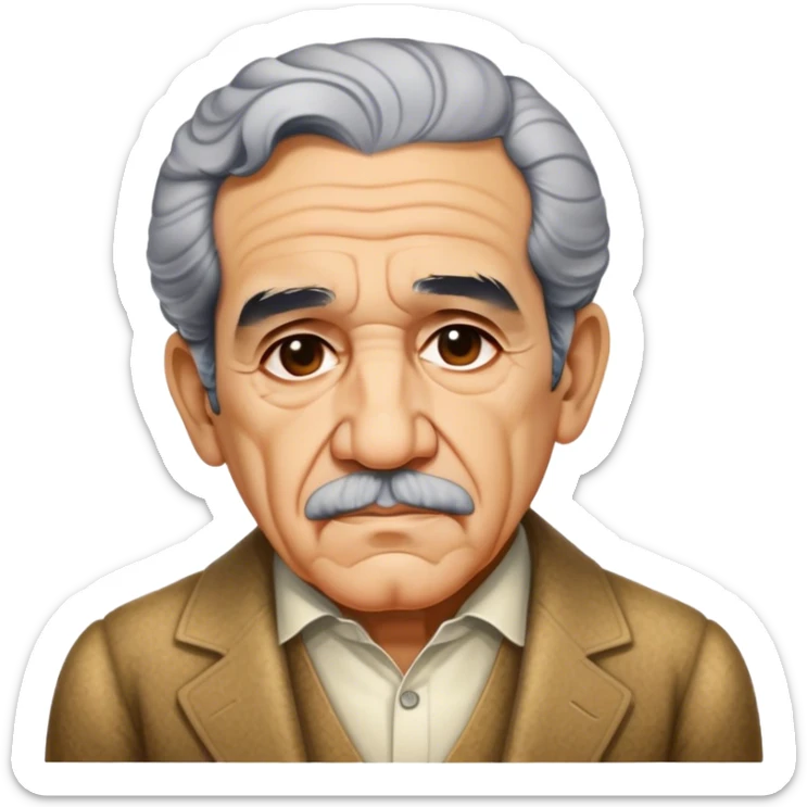 Cinematic Realistic Gabriel García Márquez Portrait Emoji, depicted as a visionary writer with a contemplative gaze in period attire, rendered with rich textures and warm literary lighting that captures his magical realism legacy. sticker