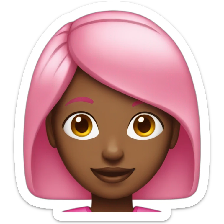 black girl with pink clothes and pink hair smiling sticker
