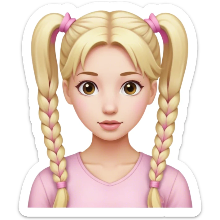 Beautiful woman with long blonde pigtails wearing light pink sticker