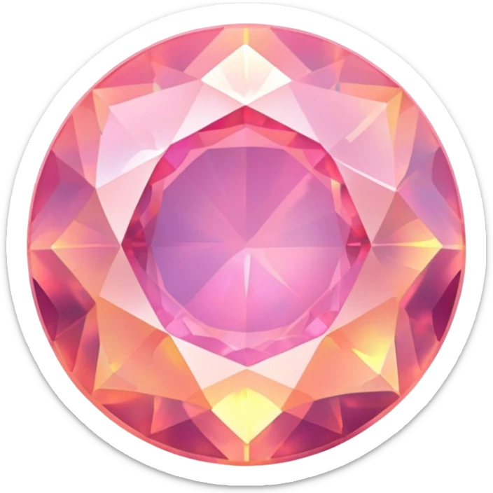 round cut pink fire opal gemstone with classic faceted gemstone style and holographic fire inside sticker