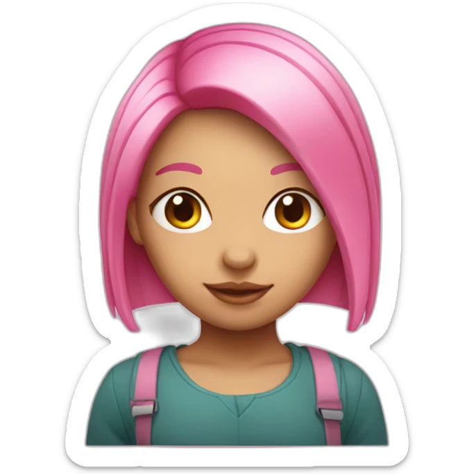 Cute white Brazilian girl with straight pink hair sticker