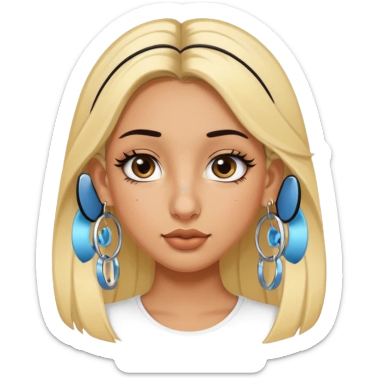 a tanned girl with blonde and black hair, big eyelashes, hoop earrings and a nose ring on the right nostril and a nose stud in the left nostril sticker