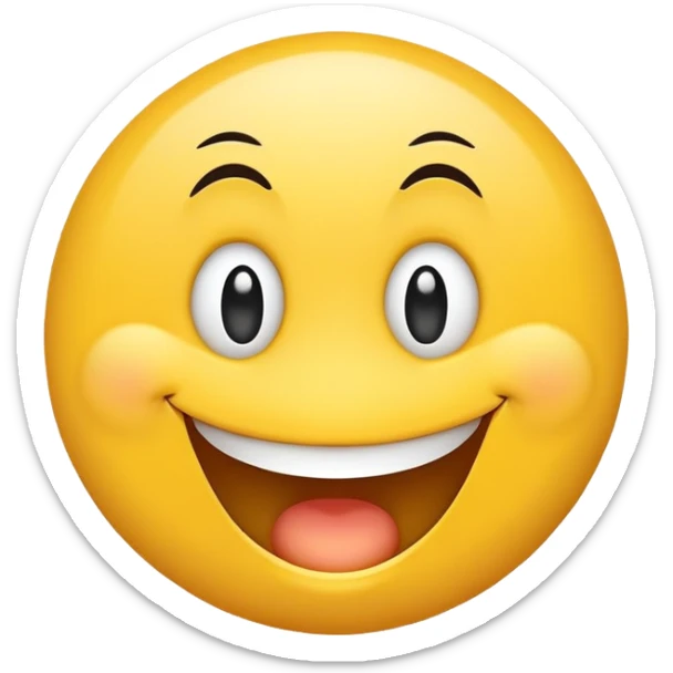 smiley face with wide, uneven eyes, big goofy grin, playful and silly, clumsy personality sticker