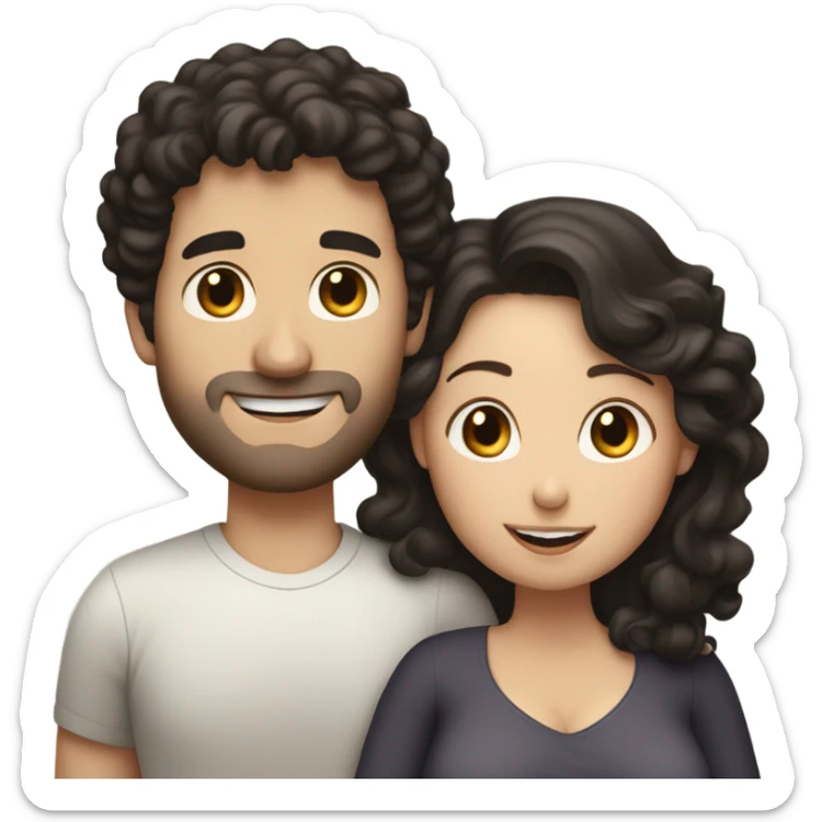 A white man with dark curly hair hugs a pregnant white woman with dark hair sticker