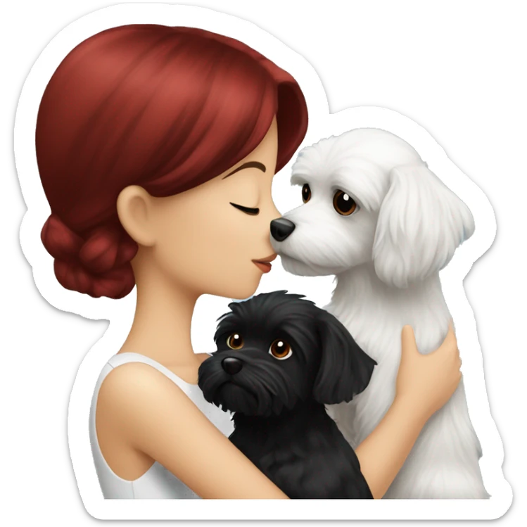 Dark-red-haired girl kiss her Black-Maltese-Black-dog sticker
