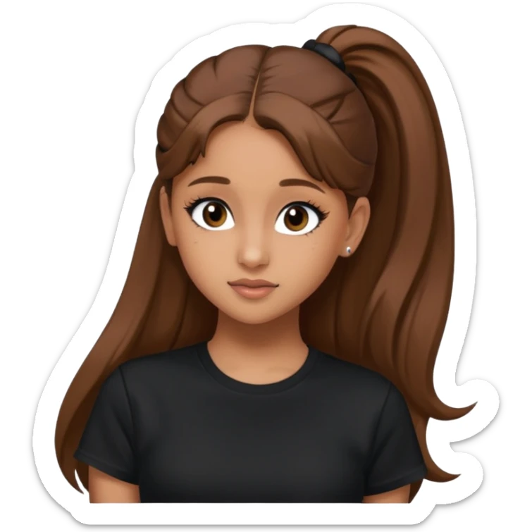 Ariana Grande high ponytaw with brown hair and with black thsirt and and eyeliner make her look 20 sticker