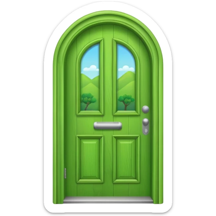 A simple green door emoji in the style of Apple emoji with a handle and a window and a different color. sticker