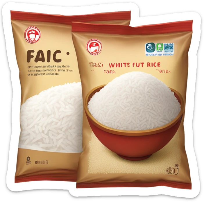 A bag of rice with a bowl of fluffy white rice in the center. The packaging is brown and white with red accents, featuring the bold 'Tastic' logo and promoting 'whiter and fluffier' long-grain parboiled rice. sticker