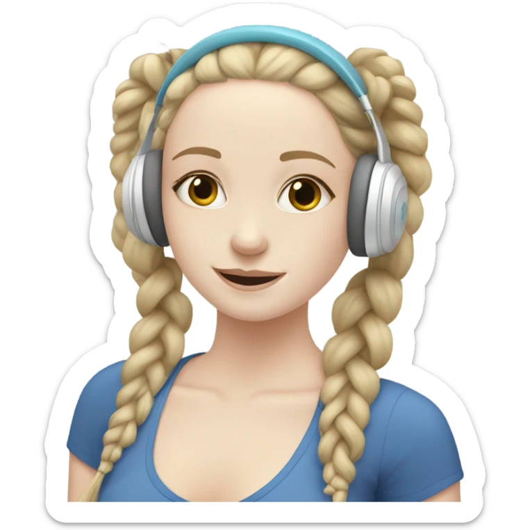 pale skin girl with braids doing yoga listening Musik with headphones  sticker
