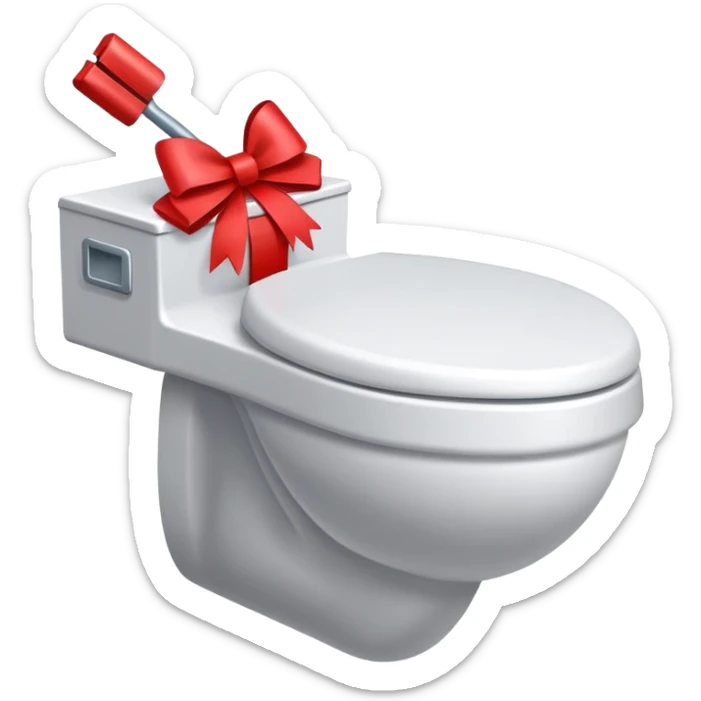 toilettes, avec un noeud rouge de papier cadeau sur la cuvette sticker