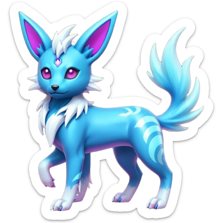 White and magenta pastel soft glossy smooth alloy divine holy legendary epic ethereal fantasy cyperpunk futuristic feral Manectric-Luxray-Umbreon-Vaporeon-Amaura-Electrike-fusion-creature  sticker