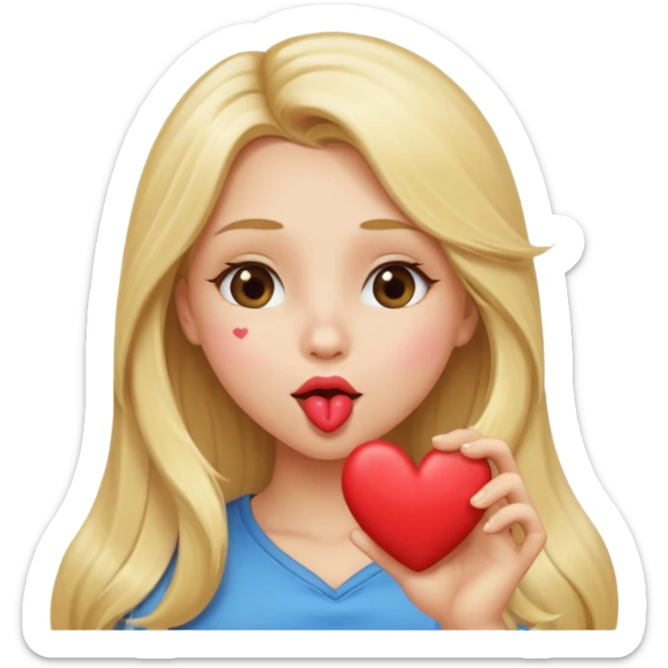 Long blonde hair girl blowing a kiss, a heart coming out of her mouth ￼ sticker