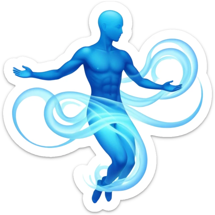 Minimal male form silhouette made of swirling abstract energy, ethereal style essence, no detailed features, just flowing shape sticker