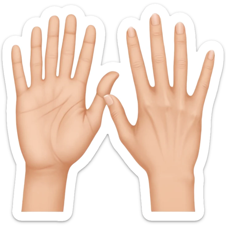 Deux mains côte à côte : la gauche lève l’index et le majeur, la droite l’annulaire et l’auriculaire. Les autres doigts sont repliés, pouces vers l’extérieur. sticker
