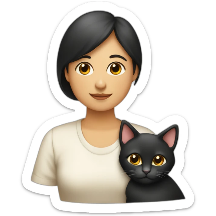 Familia de hombre mujer dos hijas y un gato negro sticker