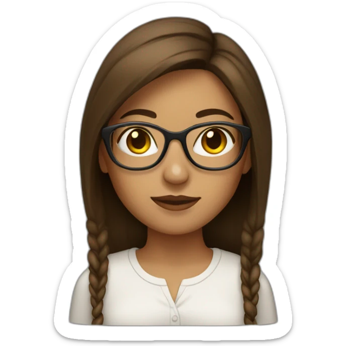 Latin woman with straight brown hair, freckles and gold glasses. sticker